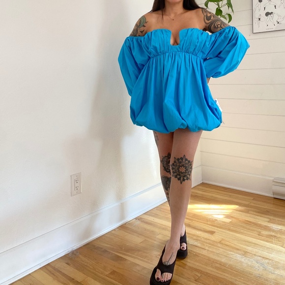 ASOS  cotton ruched bandeau mini dress - Picture 2 of 7